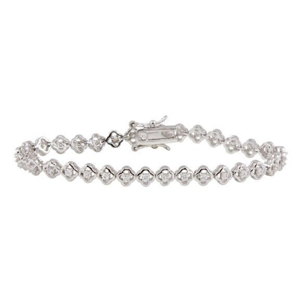 Sterling Silver 925 Rhodium Plated Small Flowers CZ Bracelet